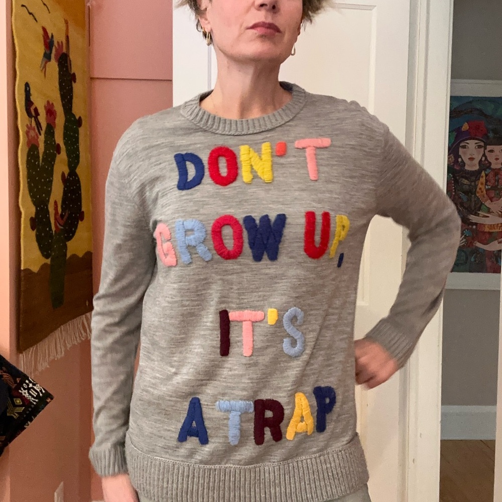 Love Moschino hand-embroidered sweater DON’T GROW UP, IT’S A TRAP size S